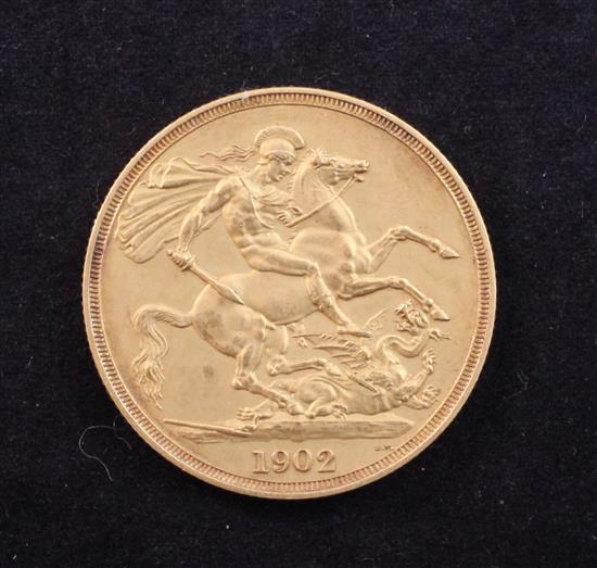 An Edwardian VII 1902 gold matt proof two pounds,